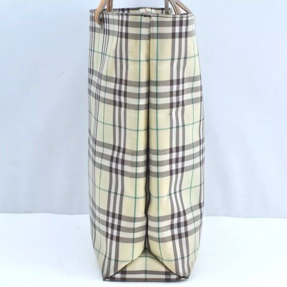 Authentic BURBERRY Check Nylon Leather Shoulder Tote Bag Yellow Green K8189 - Picture 5 of 15